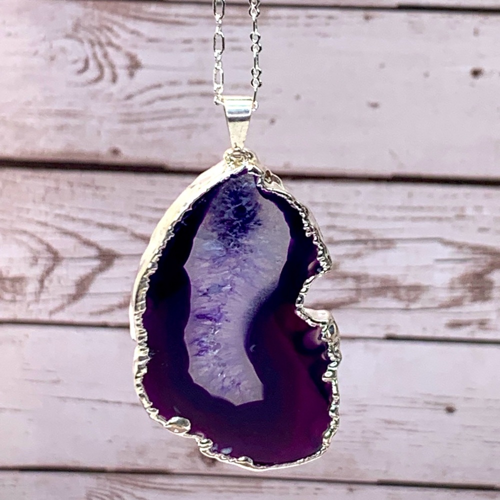 ‼️Host Pick!‼️Purple Agate Slice Silver Electroplated